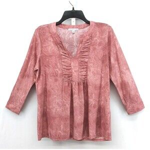 Notations Shirt Womens Size M Blush Pink 3/4 Sleeve Pullover Top